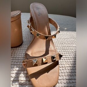 Jude and gold embellished open toed heels